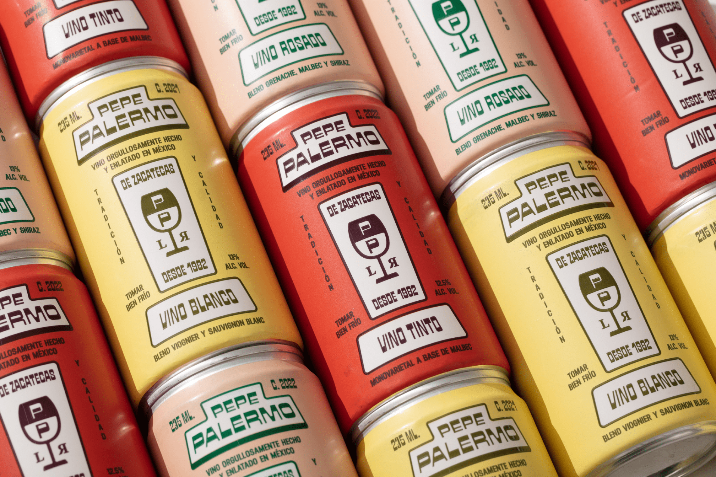 Pepe Palermo canned wine in white, rosé, and red varieties.