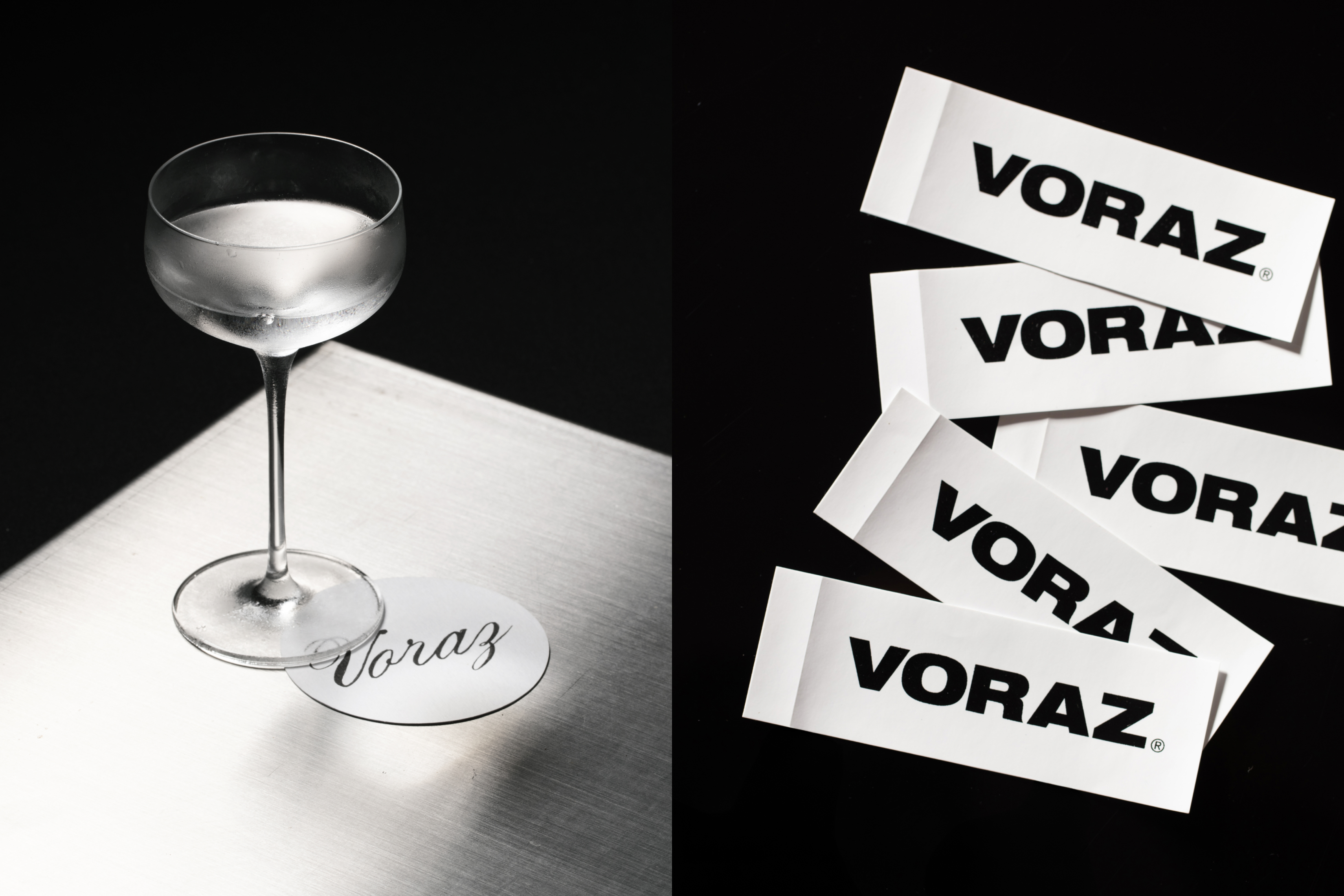 Original photo of cocktail glass on Voraz coaster with sticker set.