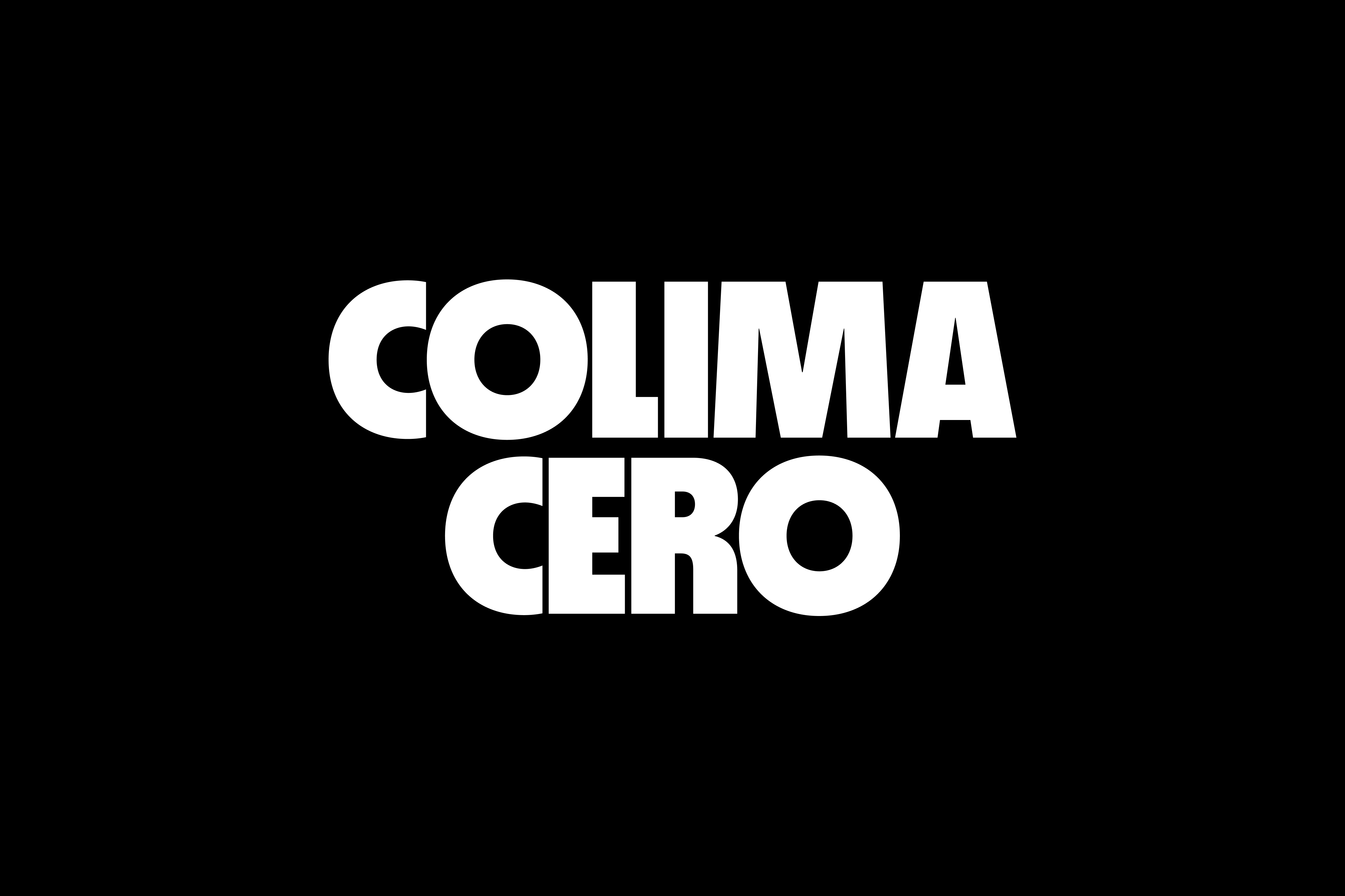 Colima Cero wordmark in white on a solid black background.