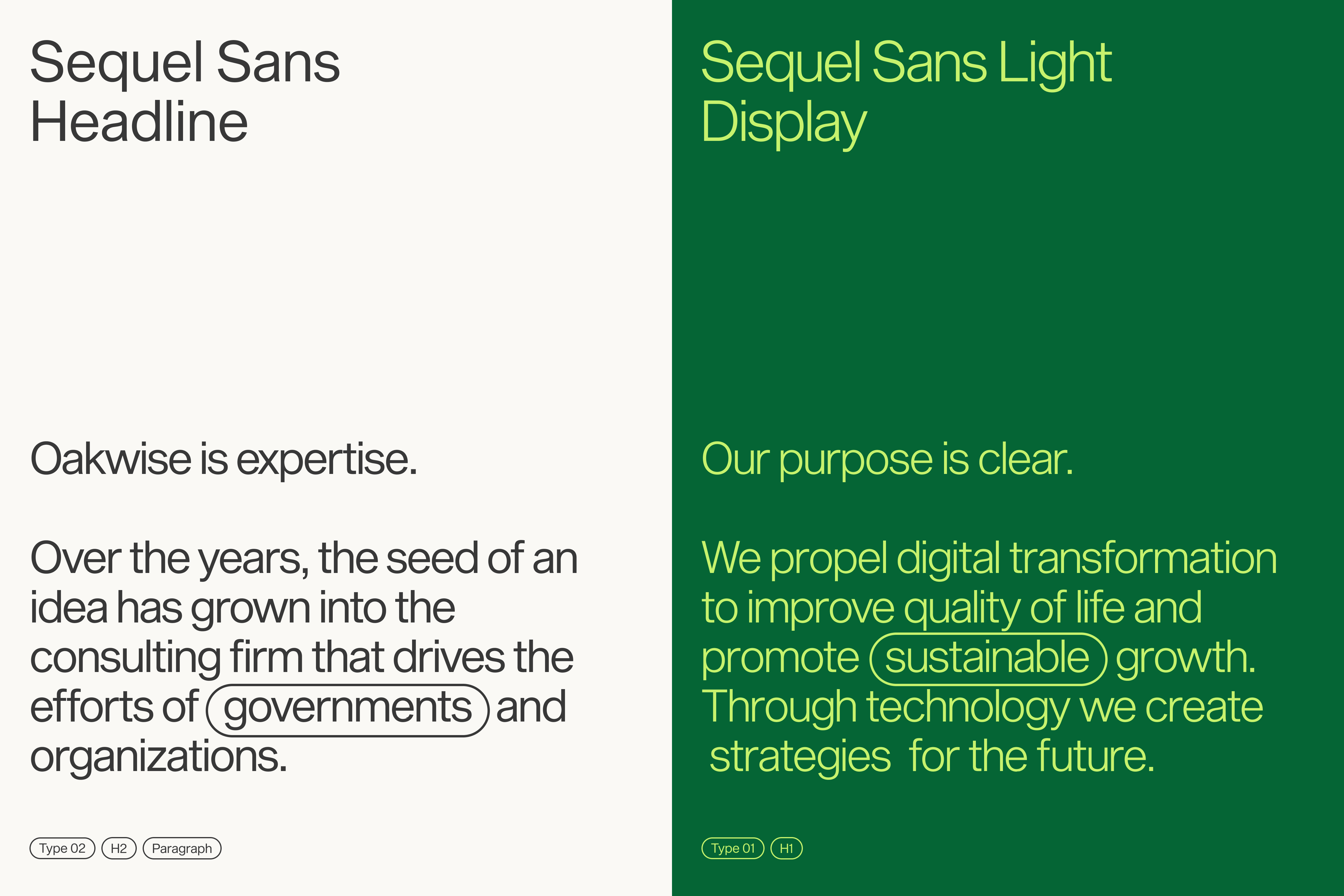 Typographic system for Oakwise brand identity.