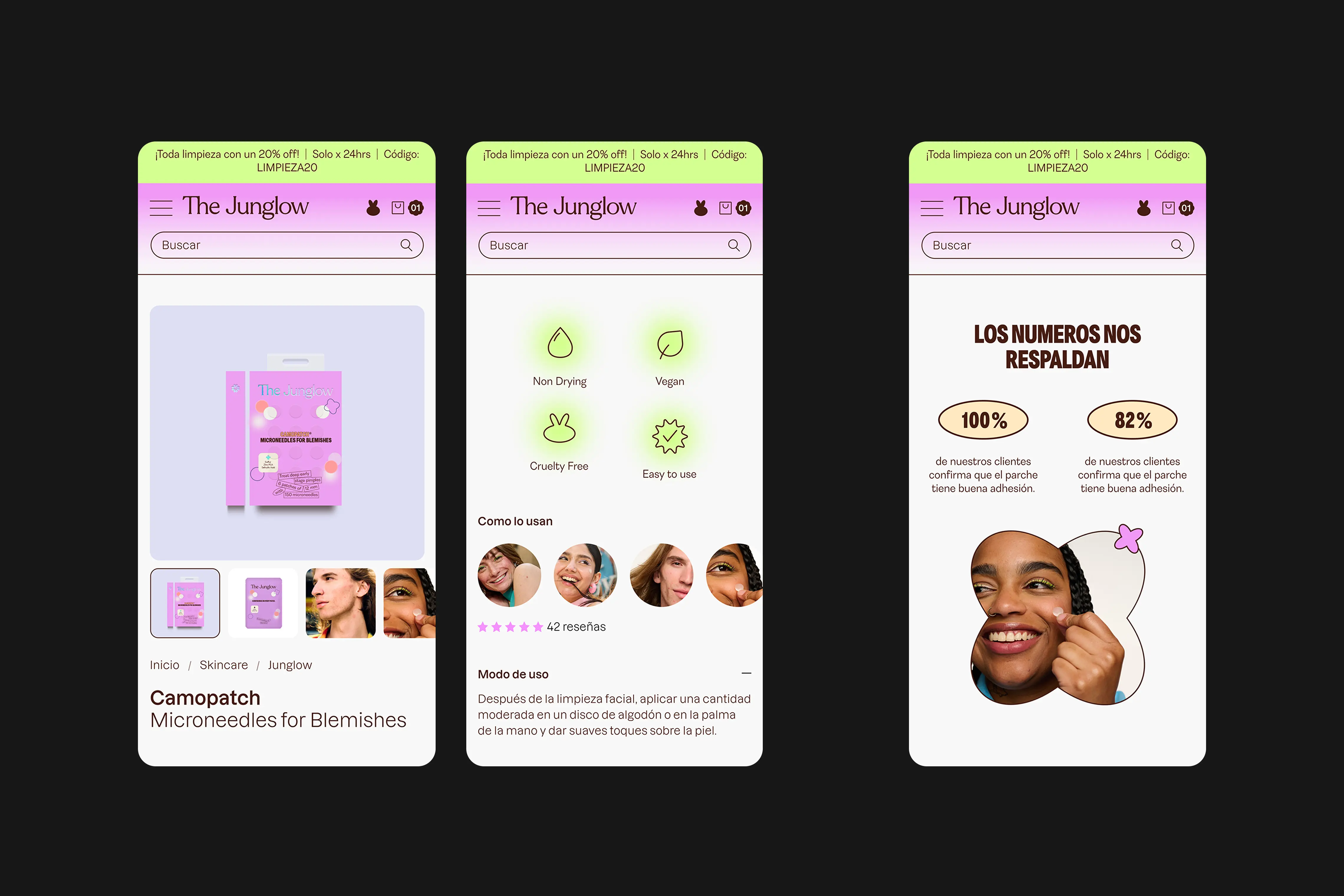 Mobile interface of the online store with colorful UI design and friendly icons for The Junglow.
