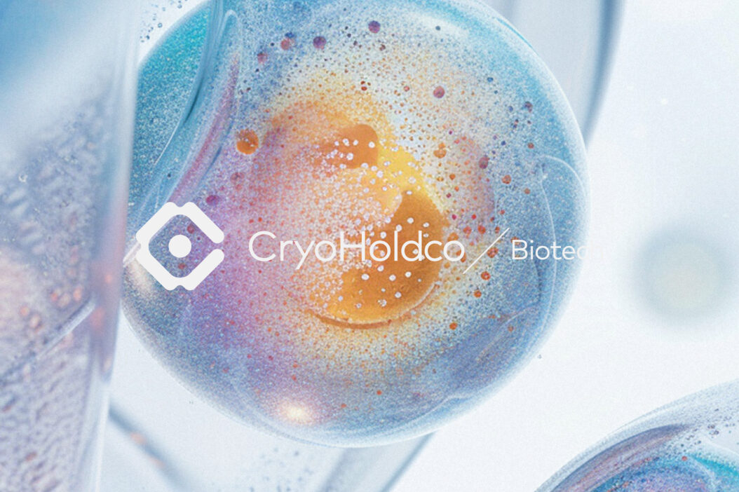 CryoHoldco / Biotech wordmark over abstract cell texture background.