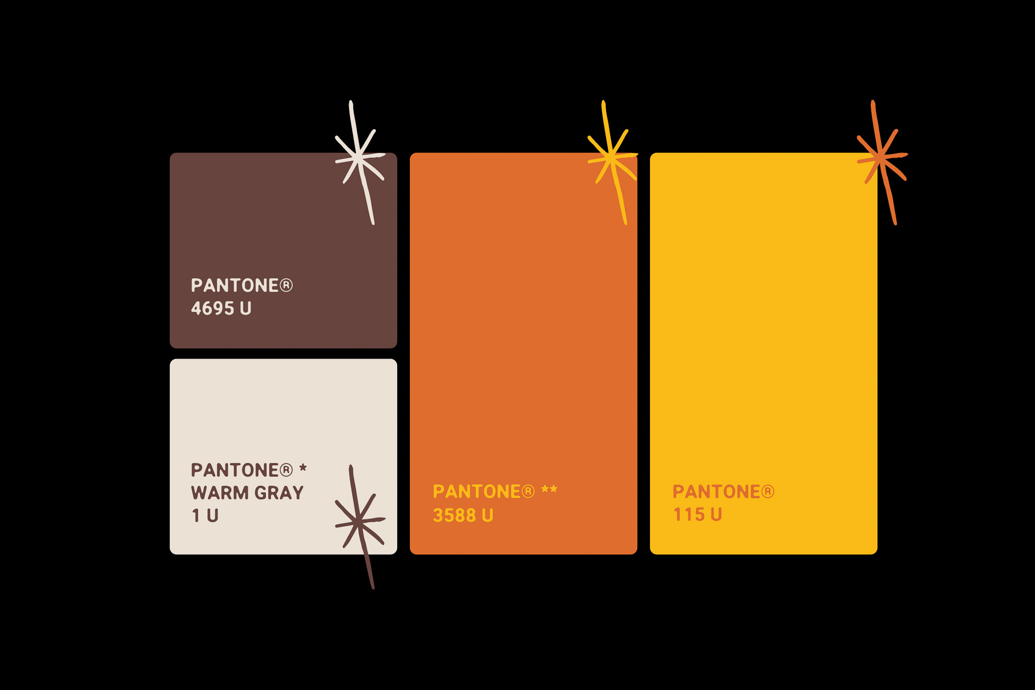 Brand color palette for Taquería Desterrados in chocolate brown, bright orange, and intense yellow tones.